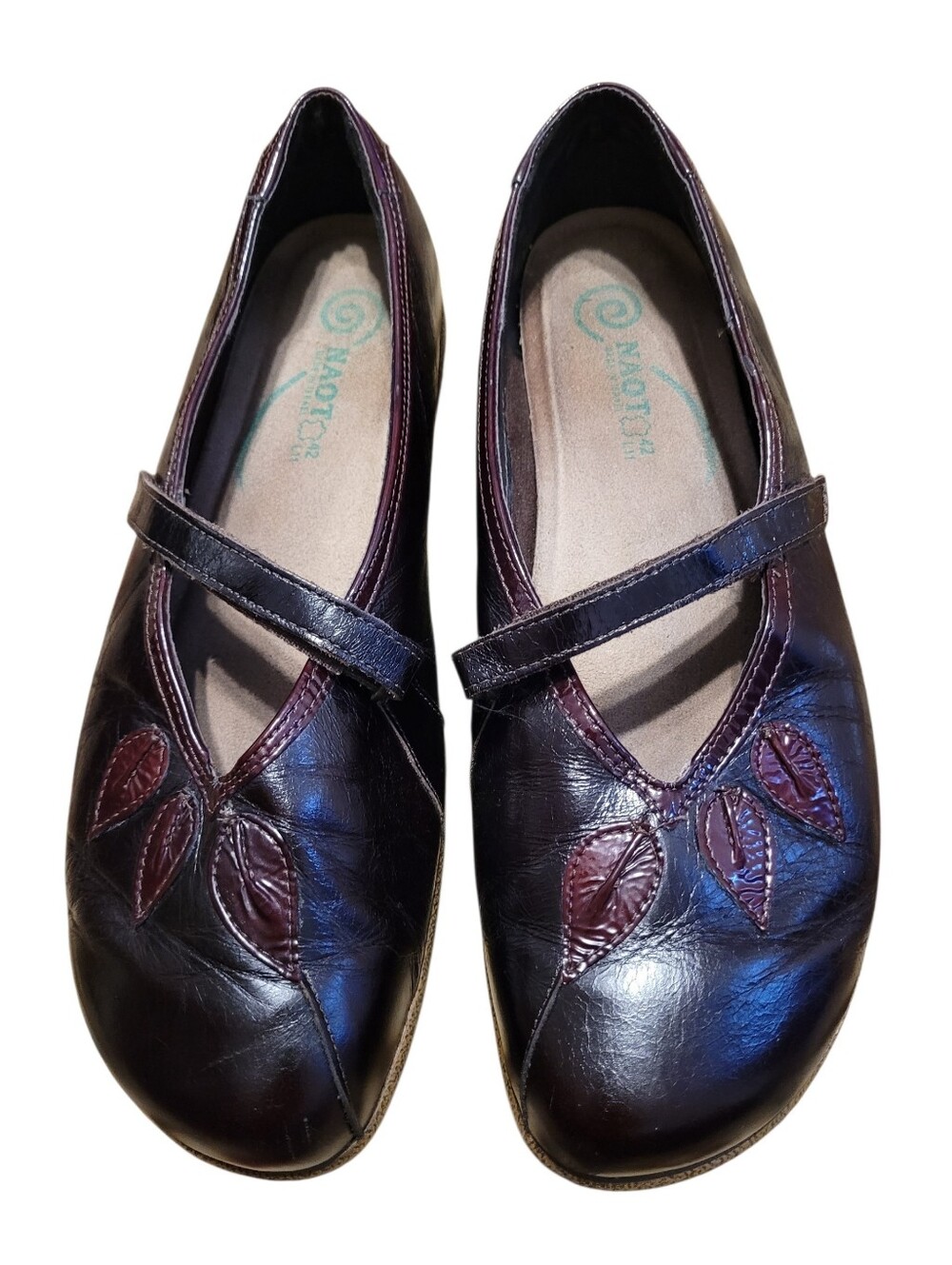 Naot Nau Mai Mary Jane Flats Wine Burgundy Leaf Cutouts Wmn Sz 11 Boho Comfy